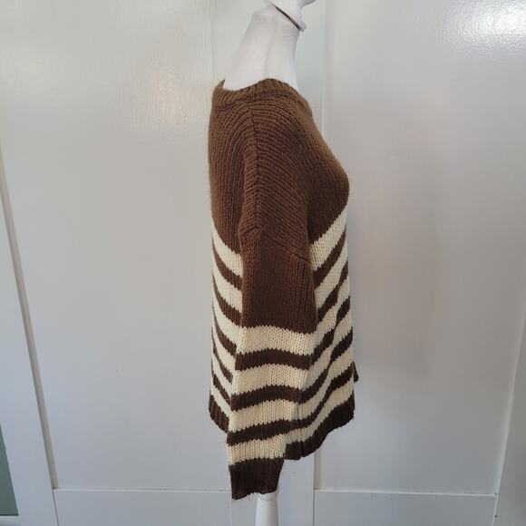 Pink Lily Size S Brown Striped Drop Shoulder Chunky Knit Slouchy Sweater - Picture 2 of 9